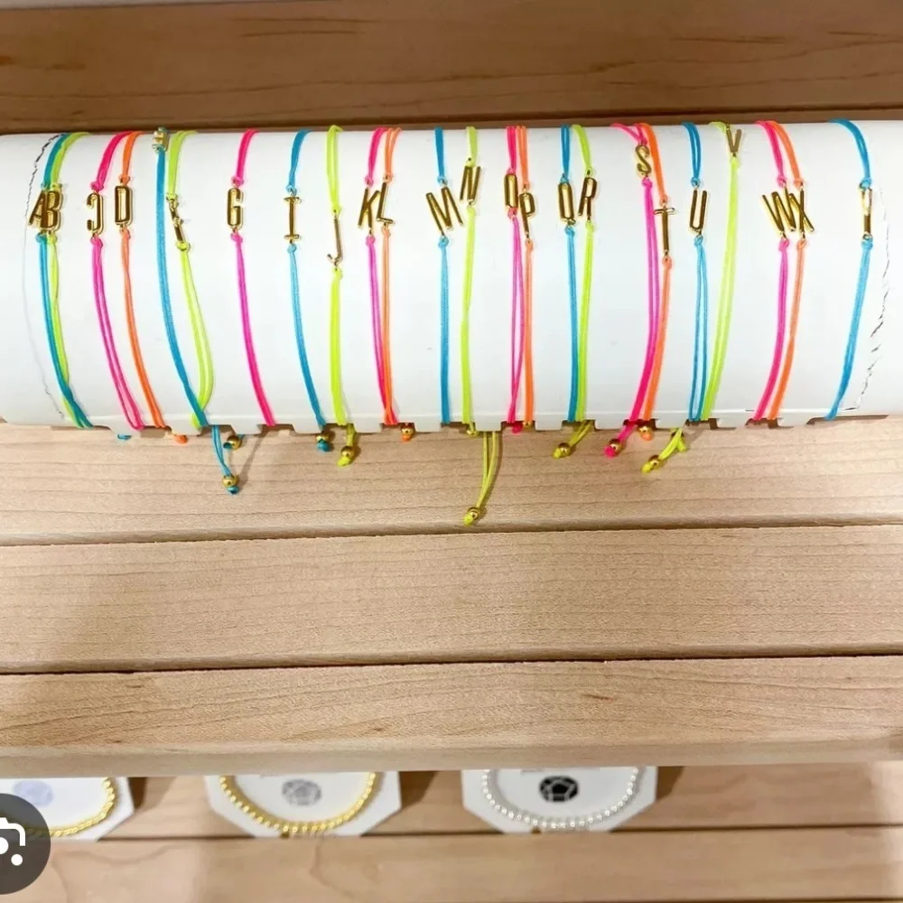 Gorjana alphabet prism bracelet neon yellow adjustable string 18k gold plated F - Picture 2 of 2
